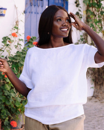 Short-sleeved linen top AMED in White - sneakstylesanctums