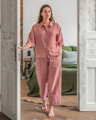 Linen pajama set AVEIRA in Cranberry - sneakstylesanctums