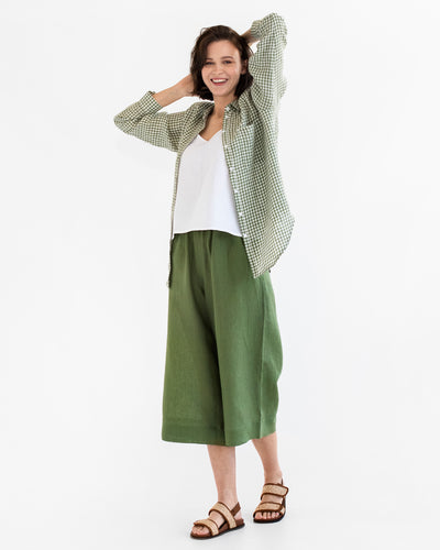 Long-sleeved linen shirt CALPE in Forest green gingham - sneakstylesanctums
