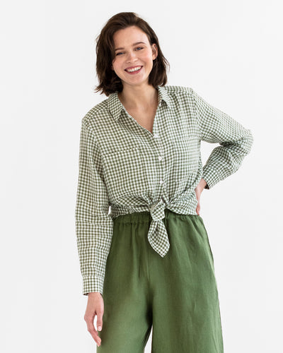 Long-sleeved linen shirt CALPE in Forest green gingham - sneakstylesanctums