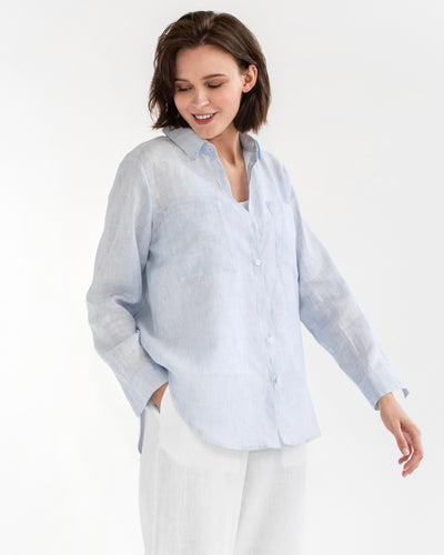 Long-sleeved linen shirt CALPE in Pinstripe blue - sneakstylesanctums