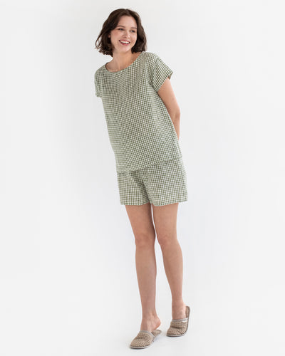 Linen pajama set Luni in Forest green gingham - sneakstylesanctums