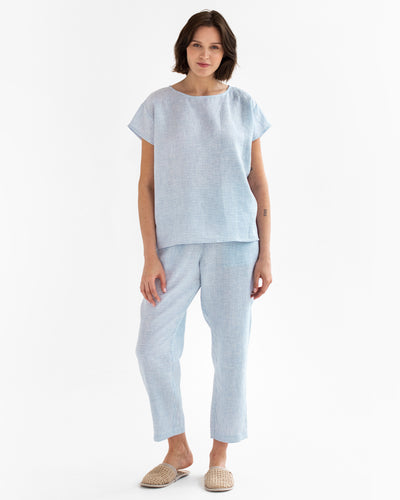 Women's linen pajama set RAVELLO in Blue gingham - sneakstylesanctums