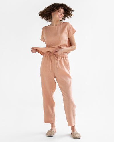 Women's linen pajama set RAVELLO in Peach - sneakstylesanctums