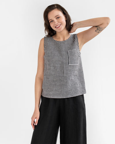 Sleeveless linen top SILAY in Black gingham - sneakstylesanctums