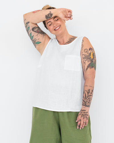 Sleeveless linen top SILAY in White - sneakstylesanctums