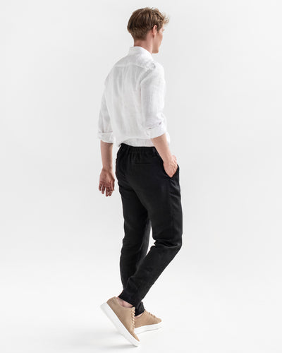 Regular straight leg men's linen pants SOGLIO in Black - sneakstylesanctums