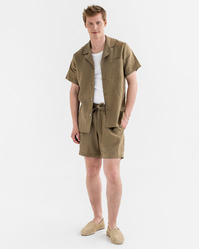 Men's linen pajama set TINOS in Dried moss - sneakstylesanctums