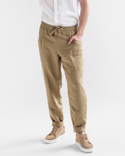 Men's linen pants TRUCKEE in Dried moss - sneakstylesanctums