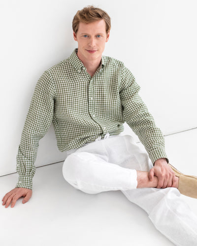 Men's classic linen shirt WENGEN in Forest green gingham - sneakstylesanctums