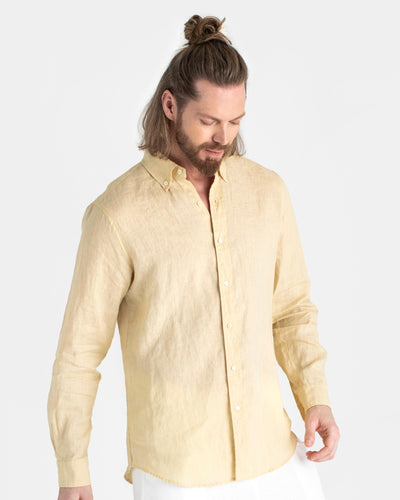 Men's classic linen shirt WENGEN in Cream - sneakstylesanctums modelBoxOn