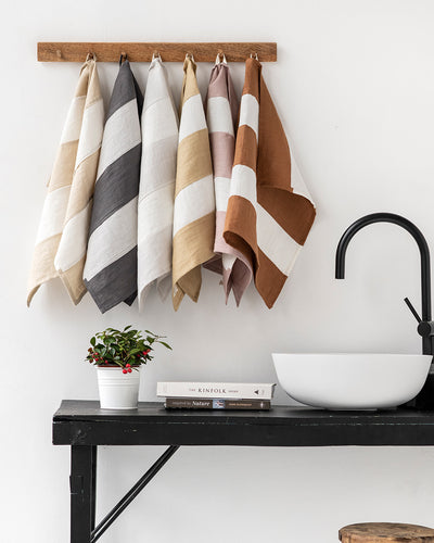 Zero-waste striped linen tea towel in Clay - sneakstylesanctums