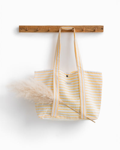 Linen beach bag in Striped yellow - sneakstylesanctums
