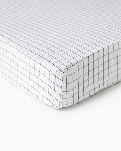 Charcoal grid linen fitted sheet - sneakstylesanctums