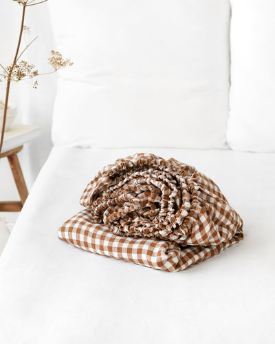 Cinnamon gingham linen fitted sheet | sneakstylesanctums