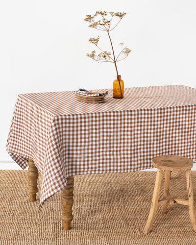 Cinnamon gingham linen tablecloth | sneakstylesanctums