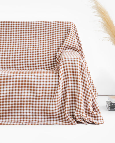 Linen couch cover in Cinnamon gingham - sneakstylesanctums
