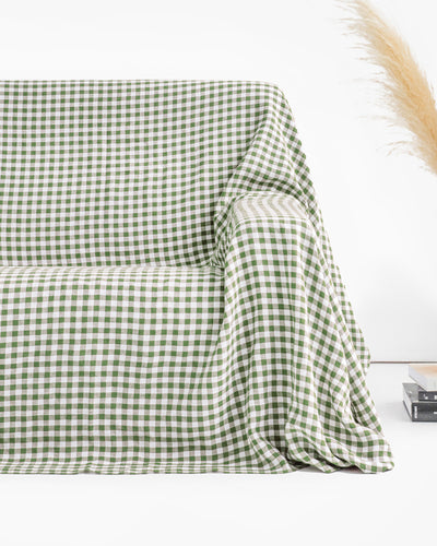 Linen couch cover in Forest green gingham - sneakstylesanctums