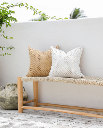 Decorative linen pillow cover with striped fabric in White & Sandy beige - sneakstylesanctums