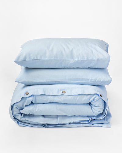 Sky blue linen-cotton duvet cover set (3 pcs) - sneakstylesanctums