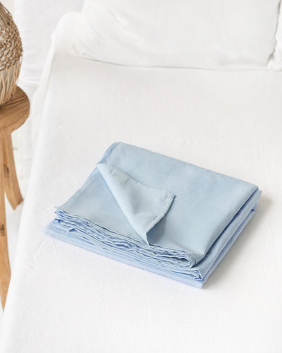 Sky blue linen-cotton flat sheet - sneakstylesanctums