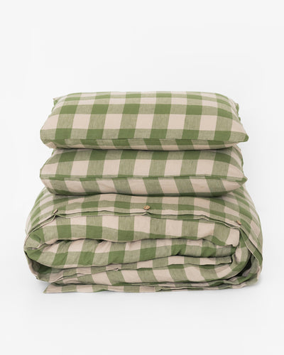 Forest green gingham linen duvet cover set | sneakstylesanctums