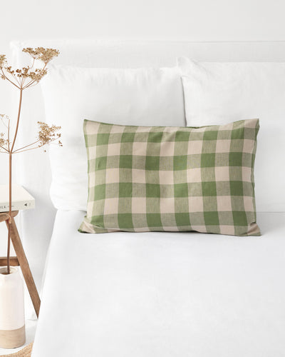 Forest green gingham linen pillowcase - sneakstylesanctums