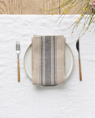 Gray striped traditional linen napkin set of 2 - sneakstylesanctums