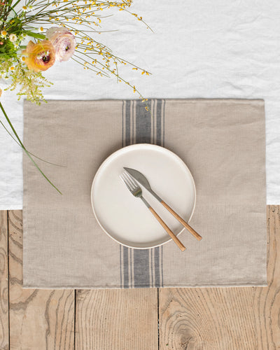 Gray striped traditional linen placemat set of 2 - sneakstylesanctums