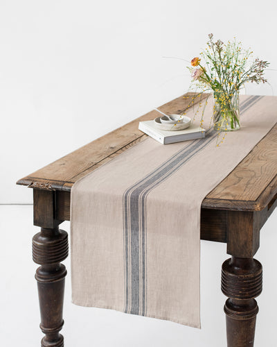 Linen table runner in traditional gray stripes - sneakstylesanctums