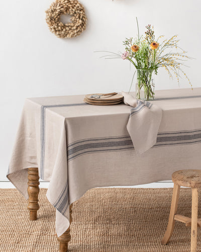 Gray striped traditional linen tablecloth - sneakstylesanctums