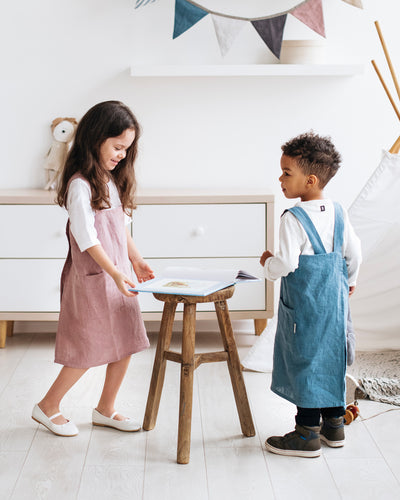 Linen apron for kids in Gray blue - sneakstylesanctums