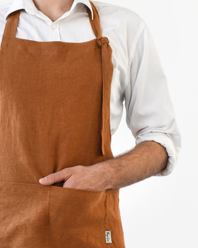 Men's linen bib apron in Cinnamon - sneakstylesanctums