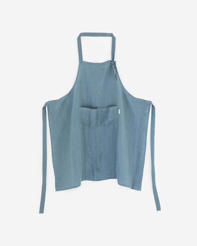 Men's linen bib apron in Gray blue - sneakstylesanctums