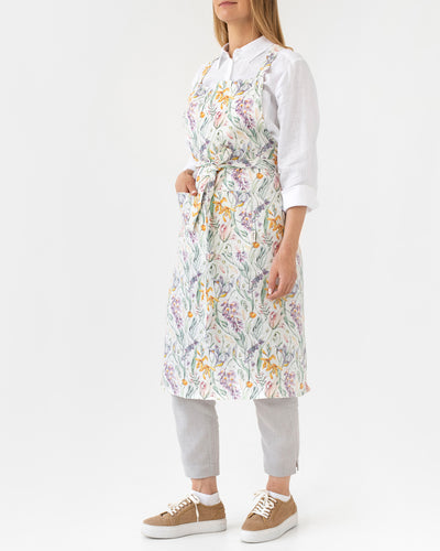 Linen bib apron in Blossom print - sneakstylesanctums