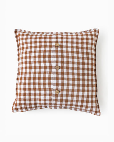 Deco pillow cover with buttons in Cinnamon gingham - sneakstylesanctums