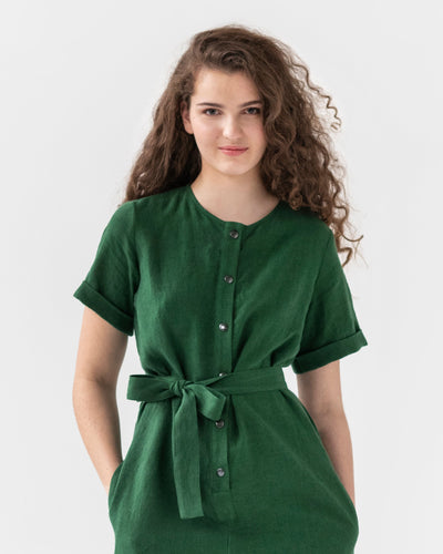 Linen romper AVALON with short sleeves in green - sneakstylesanctums
