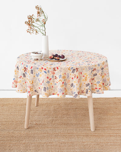 Round Linen Tablecloth in Abstract Print - sneakstylesanctums