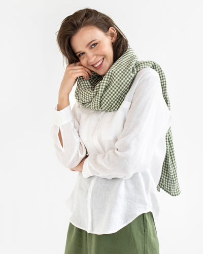 Forest green gingham linen scarf - sneakstylesanctums