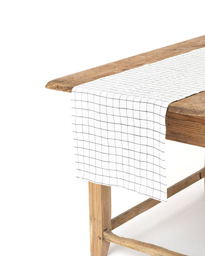 Linen table runner in Charcoal grid - sneakstylesanctums