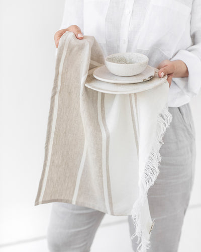 Linen tea towel in Ecru stripe - sneakstylesanctums