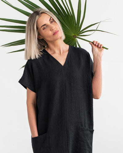 Linen relaxed fit tunic TYBEE in black - sneakstylesanctums
