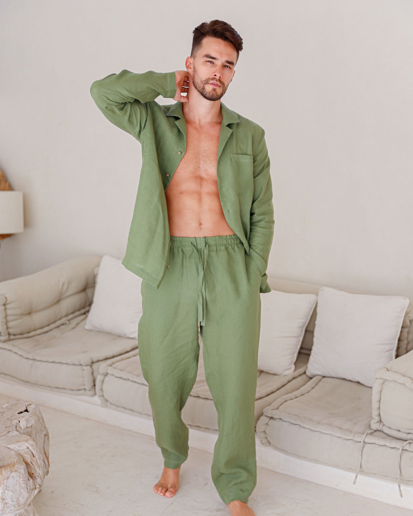 Men's linen pajama set VIGO in Forest green - sneakstylesanctums