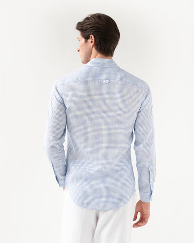 Men's linen shirt CORONADO in blue gingham - sneakstylesanctums