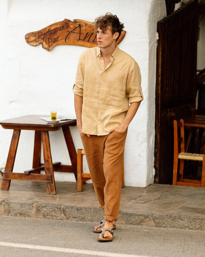 Men's linen shirt CORONADO in sandy beige - sneakstylesanctums