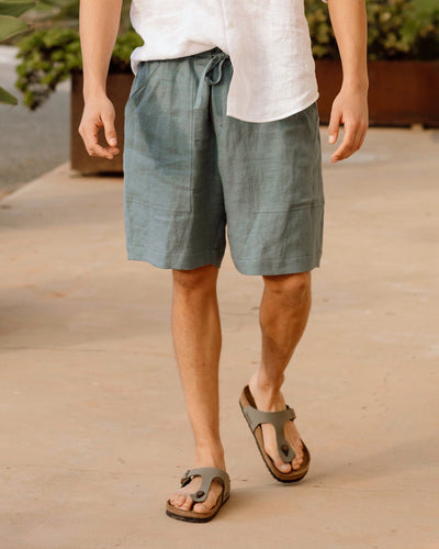 Men's linen shorts WATERTON in gray blue - sneakstylesanctums
