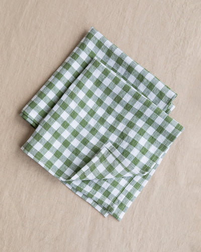 Forest green gingham linen napkin set of 2 - sneakstylesanctums