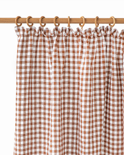 Pencil pleat linen curtain panel in Cinnamon gingham - sneakstylesanctums