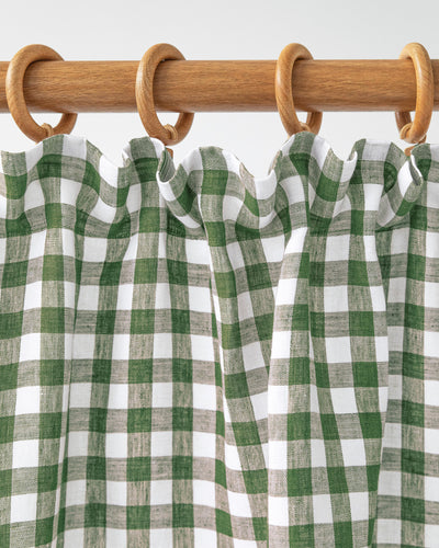 Pencil pleat linen curtain panel (1 pcs) in Forest green gingham - sneakstylesanctums