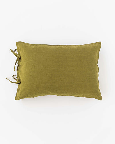 Linen pillowcase with ties in Olive green - sneakstylesanctums